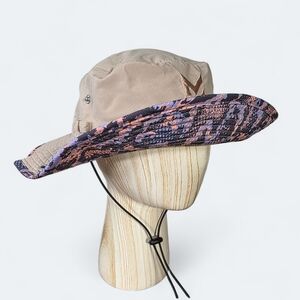NEW Mission Reversible Outdoor Boonie Hat - Beige with Pink/Blue Pattern